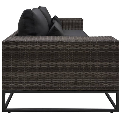 3-tlg. Garten-Sofagarnitur mit Auflagen Poly Rattan Grau