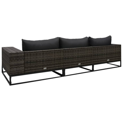 3-tlg. Garten-Sofagarnitur mit Auflagen Poly Rattan Grau