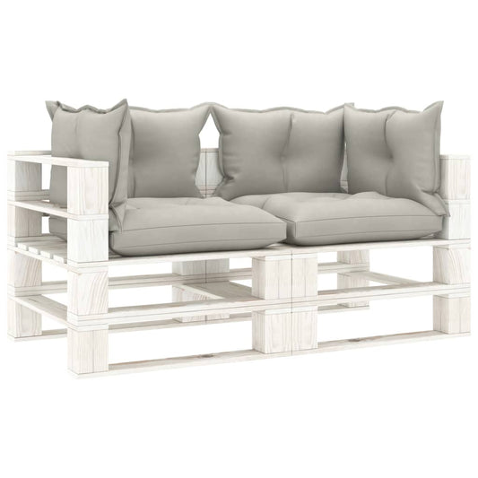 Garten-Palettensofa 2-Sitzer mit Kissen in Taupe Holz