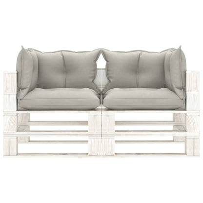 Garten-Palettensofa 2-Sitzer mit Kissen in Taupe Holz