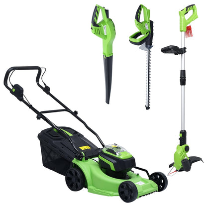 Akku-Rasenmäher mit Gartenpflege-Set