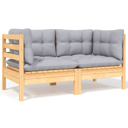 5-tlg. Garten-Lounge-Set mit Grauen Kissen Kiefer Massivholz