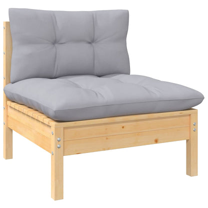 5-tlg. Garten-Lounge-Set mit Grauen Kissen Kiefer Massivholz
