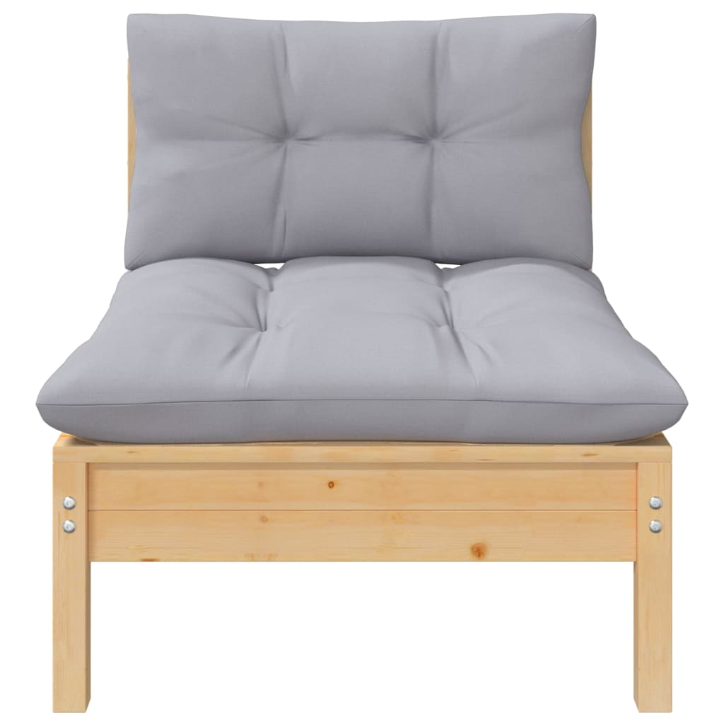 5-tlg. Garten-Lounge-Set mit Grauen Kissen Kiefer Massivholz