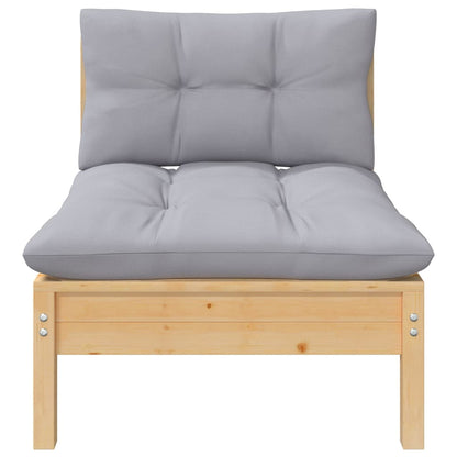 5-tlg. Garten-Lounge-Set mit Grauen Kissen Kiefer Massivholz
