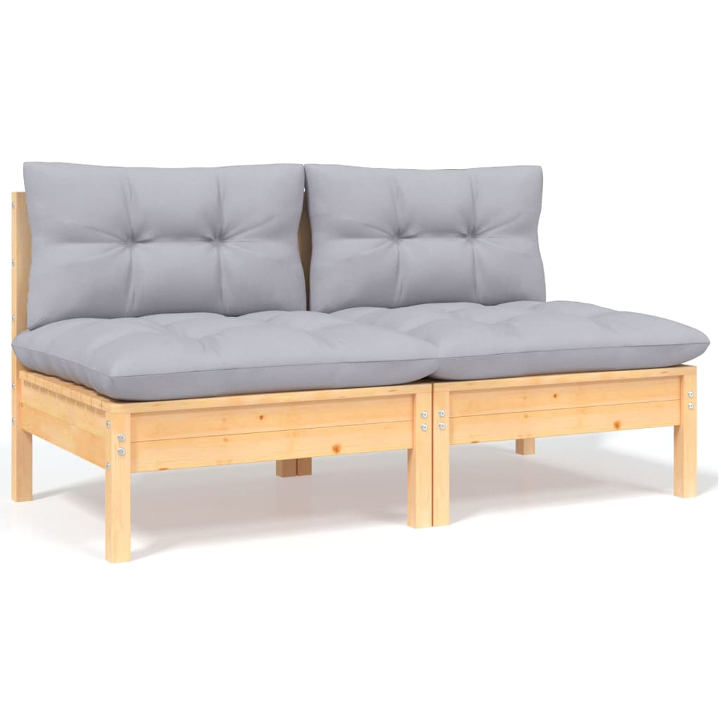 5-tlg. Garten-Lounge-Set mit Grauen Kissen Kiefer Massivholz