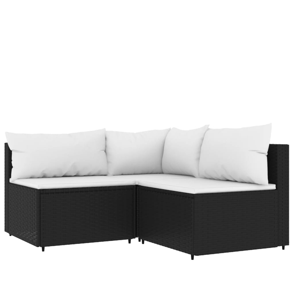 4-tlg. Garten-Lounge-Set mit Kissen Schwarz Poly Rattan