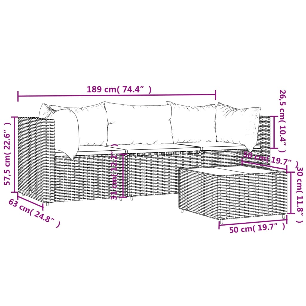 Garten-Lounge-Set "Elisabeth"  mit Kissen in Schwarz